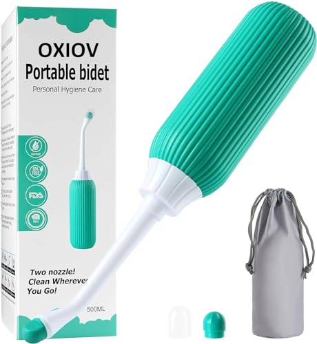 OXIOV 500ML Plastic Retractable Handheld Water Spray Bidet, Easy-to-use Portable Bidet with Angled Nozzle Spray, Travel Bag (Multicolor)