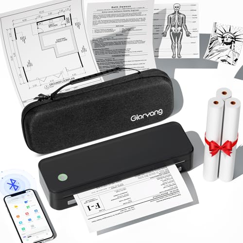 Gloryang Inkless Portable Printer for Travel, Wireless Thermal Printer Supports 8.5 x 11 Inch US Letter Size, Bluetooth Machine Includes Carry Case and 3 Rolls of Thermal Paper Kit, Black