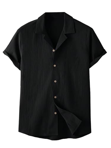 TAGDO Men's Regular Fit Casual Shirt (Popcorn-5171-Black-M)