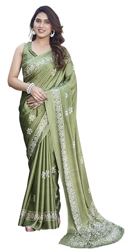IMTRA FASHION Indischer Sari Für Damen Chiffon Sari Mit Nicht Genähter Bluse Grün
