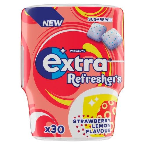 Extra Refreshers Strawberry Lemon Flavour Sugarfree 30 Cubes Chewing Gum Bottle 67gm
