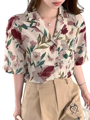 Leriya Fashion Women's Floral Regular Fit Top (LF-W1900_Beige