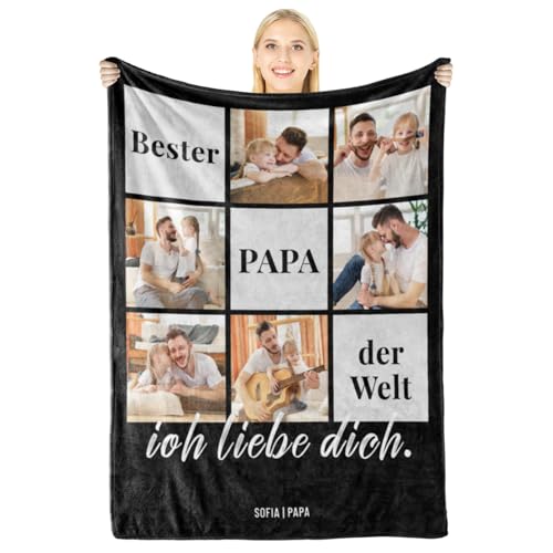 Giftove Personalisierte Geschenke für Papa zu Weihnachten, Papa Decke mit Foto, Lustige Foto Geschenk für Vater zu Geburtstag Vatertag, Bester Papa Geschenke, Geschenkideen für Vater von Kindern