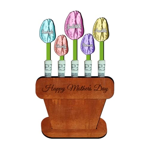 MHJUFGD Personalized Mom Money Holder Custom Name Money Cards for Cash Gifts Wooden Flower Pot Money Holder Money Gift Ideas for Mom Grandma Mother's Day (20cm,Style 11)