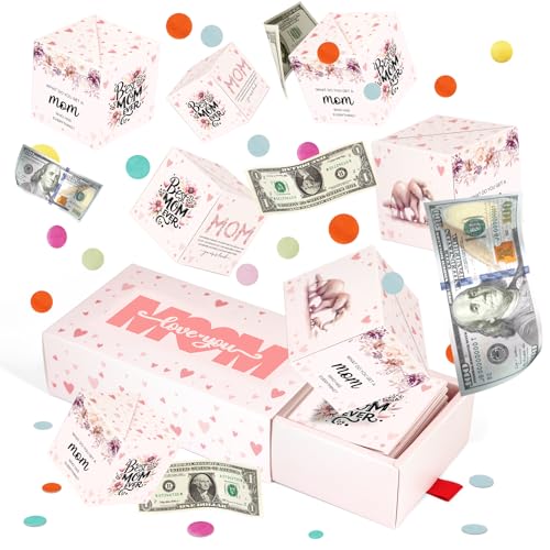 WenmthG Mothers Day Surprise Gift Box Explosion for Money - Mom DIY Money Gift Box with Confetti - Cash Gift Idea for Mom - Pop Out Folding Bounce Gift Box for Birthday - Best Gift for Mother - Pink