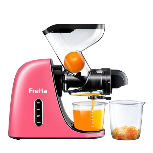 Fretta Slow Juicers, Cold Pressed Juicer Machine with 3-inch Large Feeding Chute,Masticating Juicer Machines Vegetable and Fruit,BPA Free, Powerfull 200w Motor(Pink)