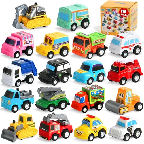 Fajiabao 18 PCS Pull Back Cars Mini Toy Cars Small Truck Model Car Vehicles Set Party Favors for Kids Prizes for Kids Classroom Bulk Birthday Gift for 3 4 5 6 Boys Girls (City Cars)