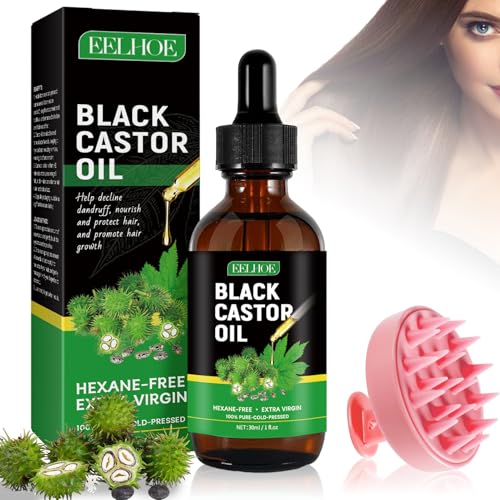 30ml Rizinusöl Kaltgepresst Bio 100% mit 1 Kopfhautmassagekamm Rein Black Castor Oil Haarwachstum Beschleunigen Für Männer Und Frauen Für Körper, Haare, Nägel, Wimpern, Augenbrauen
