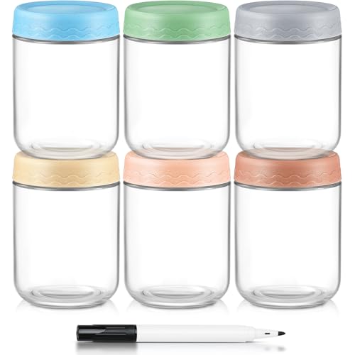 DRKIO 16 Oz Overnight Oats Containers with Lids - 6 Pack Glass Storage Jars with Airtight Lids Wide Mouth Mason Food Jars Great for Meal Prep Salad Chia Pudding Snacks Yogurt Sugar Spice Cereal