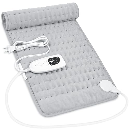 Electric Heating Pads,Heating Pads for Back,Shoulder,Hot Pad for Neck and Arms,Abdomen,Moist Heated Pad for Legs and Knee,Auto Shut Off(Light Gray, 24''×12'')