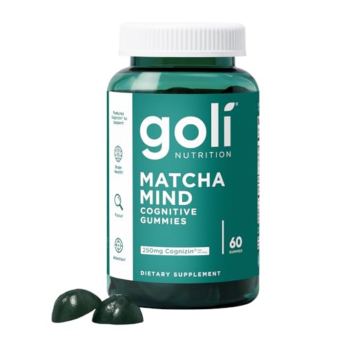 Goli Matcha Mind Gummies - 60 Count - Green Tea Leaves Powder with Cognizin for Focus, Attention and Brain Health, Vegan, Non-GMO, Gluten-Free & Gelatin Free.