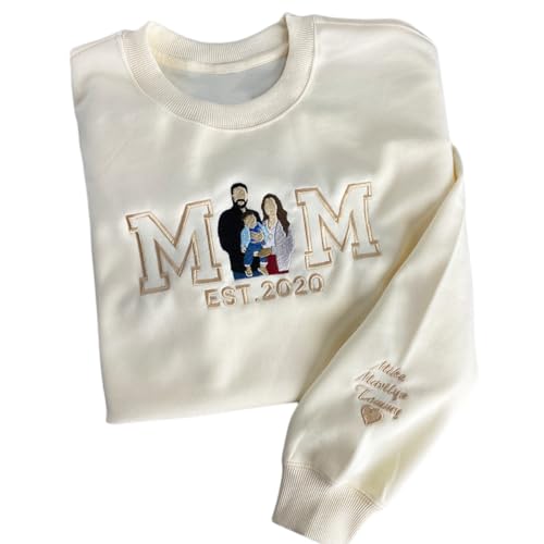 Homidam Mama Sweatshirt personalisiert Familienfoto Mom Bestickt Kapuzenpullover Mama(DIY,L)