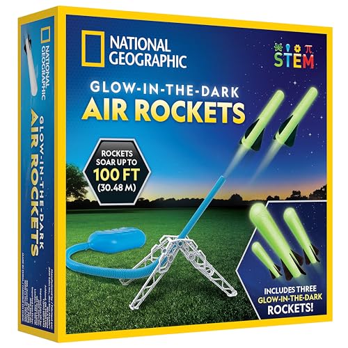 Blue Marble National Geographic Air Rocket Launcher Toy - Launch Glow in The Dark Rockets up to 100 Feet, Kids Outdoor Toys, Toys for Kids 8-12, Glow in The Dark Toys, Rocket Kit, Fun Outdoor Toys