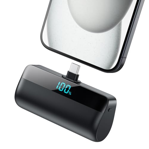Feob Mini Power Bank 5200mAh für iPhone 16/15 Serie, PD Schnellladung Powerbank USB C Externer Akku mit LCD-Display, Kompatibel mit iPhone 16/15 Plus Pro Max,Samsung S24/S23,USB C Android Telefone usw