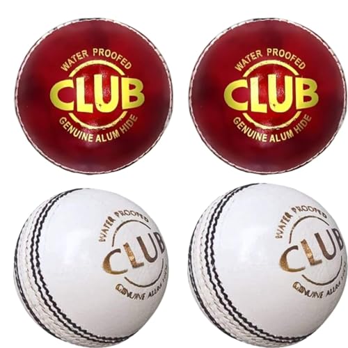 Gaurav Sports Sports Leather Club Cricket Ball for Sports and Practice | White & Red Color | |Standard Size| (RED&White (Pack of 4))