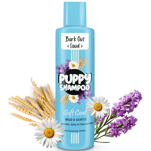 Bark Out Loud Puppy Shampoo | Gentle Oatmeal Shampoo with Chamomile, Rosemary & Oats | Anti-Bacterial, Calming, Itch-Relief for All Breeds | Perfect for Delicate Puppy Bath Time (200ml)