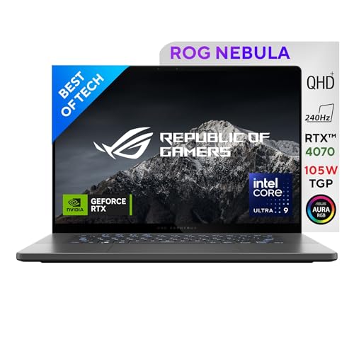 ASUS ROG Zephyrus G16, Intel Core Ultra 9 185H Gaming Laptop(NVIDIA RTX 4070-8GB/105W TGP/32GB RAM/1TB SSD/2.5K QHD+/16"/240Hz/RGB KB/90WHr/Windows 11/Office 2021/Eclipse Gray/1.85 Kg) GU605MI-QP253WS