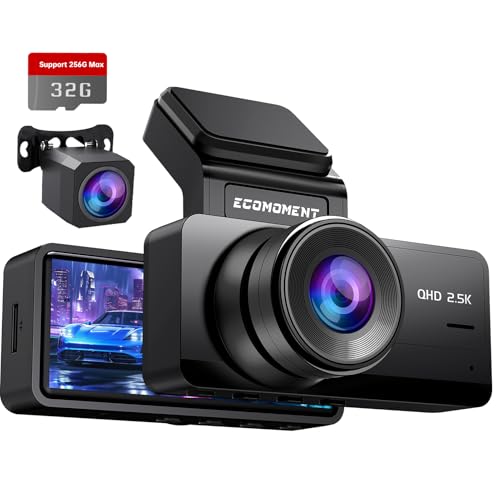Dash Cam Front and Rear, 2.5K+1080P Dual Dash Camera for Cars, Ecomoment Car Camer with 3.16" IPS Screen, 170° Wide Angle, Night Vision, G-Sensor, 24H Parking Monitor, 32GB SD Card Included, S70