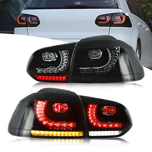 VLAND RHD LED Rear Lights Compatible with Golf MK6 Golf VI TSI TDI GTD R 2008-2013 [Not fit a Variant], w/Sequential Turn Indicator, 1 SET (smoke)
