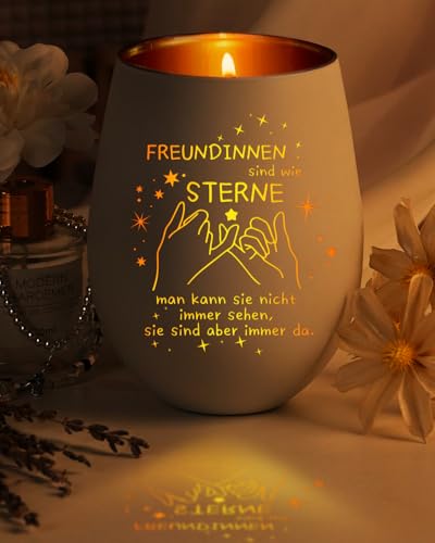 Windlicht mit Gravur Geschenke für Beste Freundin, Teelichthalter für Freundin Weihnachten, Windlicht Glas mit Spruch, Adventskalender für Frauen Freundinnen BFF Wichtelgeschenke