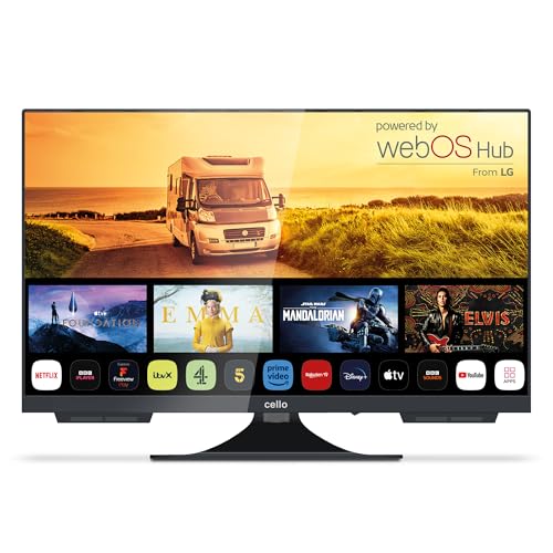 Cello C2224WS 12 Volt 22 inch Traveller Smart Frameless TV Pitch Perfect Speakers | Ultrafast WebOS | Freeview Play | FreeSat | Bluetooth | Netflix | Small TV for Motorhomes | UK Made