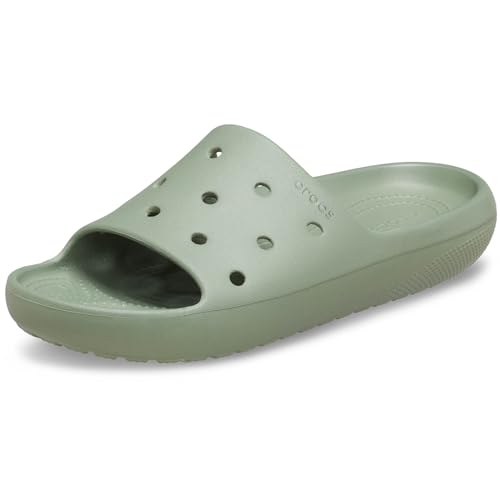 Crocs Unisex-Adult Classic Slides 2.0, Slides for Women and Men, Moss, 12 Women/10 Men