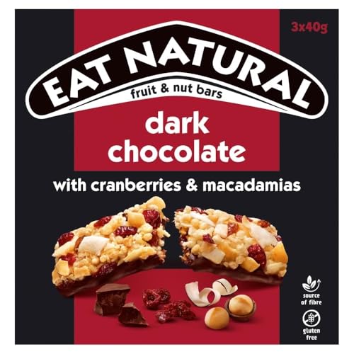 Eat Natural Dark Chocolate with Cranberries & Macadamias Fruit & Nut Bars, 3 x 40 g