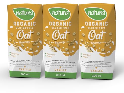 NATURA Mini Vanilla Oat Milk - Organic & Gluten Free - Dairy Free - Vegan - Shelf Stable - Plant Based Beverage - Non-GMO - Perfect for Lunch Box - Made in Canada | 200ml (Pack of 3)