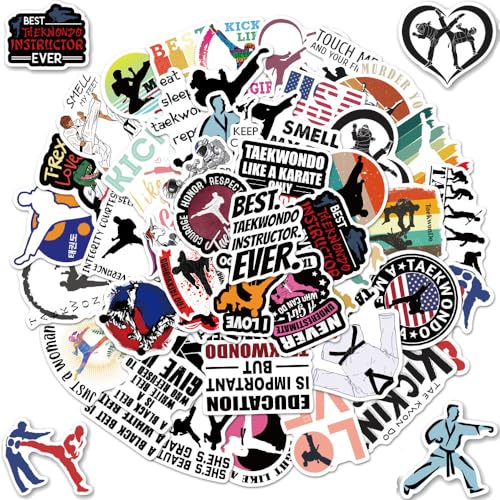 Taekwondo Stickers, 50Pcs Martial Arts Taekwondo Black Belt Self-Protection Stickers Decals for Laptop Water Bottle Cup Luggage Guitar Skateboard Helmet, Party Supplies Decor