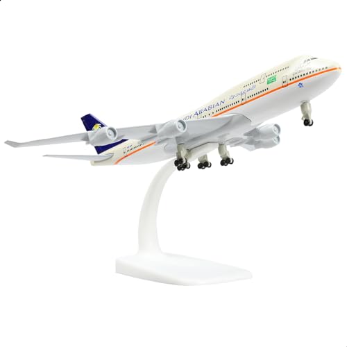 QIYUMOKE 747 1/300 Scale Airplane Model Saudi Arabian Boeing 747 Diecast Metal Panam Model Plane Kits for Adult (with Stand) Aircraft Model for Gifts or Desktop Display Collections -8 inches L