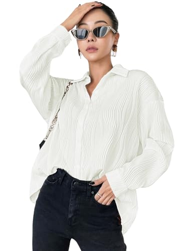 Leriya Fashion Oversized Shirt for Women | Shirt for Women Stylish Western | Long Shirt for Women (Medium, White)