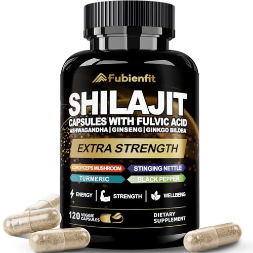 Fubienfit Shilajit Capsules - Premium Shilajit for Men - with Ashwagandha Ginseng and More Fulvic Acid for Men/Women - 120 Capsules