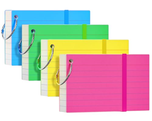 YIZUUN Index Cards 3x5, Flash Cards with Ring, 200 PCS, Ruled Note Cards, Flash Cards for Studying, 4 Packs of 50 sheets, 3x5 Note Cards for Office, Home, School