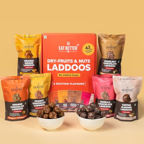 EAT BETTER CO - Assorted Healthy Laddoos - 42 Laddoos in Six Flavours | No Added Sugar | Made with 95% Dry-Fruits | High Protein & Instant Energy - Healthy Chocolate, 420 Gram