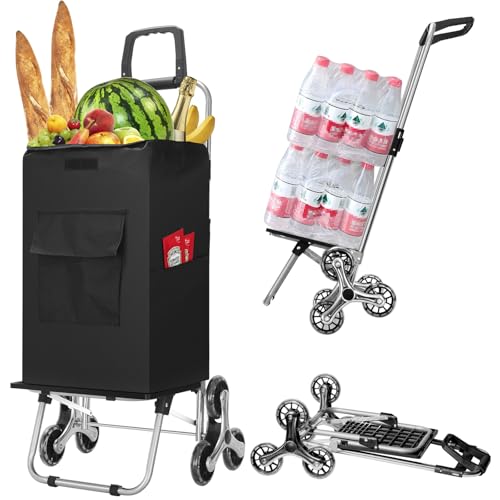 230Lbs Loading Stair Climbing Shopping Cart, Portable Folding Grocery Carts, Collapsible Cart with Removable Waterproof Bag & Adjustable Handle, Shopping Trolley for Senior,Laundry,Transport