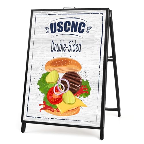 Heavy Duty A-Frame Sidewalk Sign 24 x 36 Inch, Portable Double-Sided Sandwich Board Slide-in Folding Metal Signboard (Frame only，No white board)