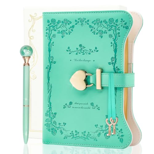 hi! SCI Diary with Lock and Keys for Girls & Women, 360 Pages Journal with Lock for Girls Gift Ideas, Girls Locking Diary with Pen, Cute Journals Set for Teen Girls Ages 8-12, Ideal Gifts for 8 9 10 11 12 13 14 Year Old Girl (Turquoise)