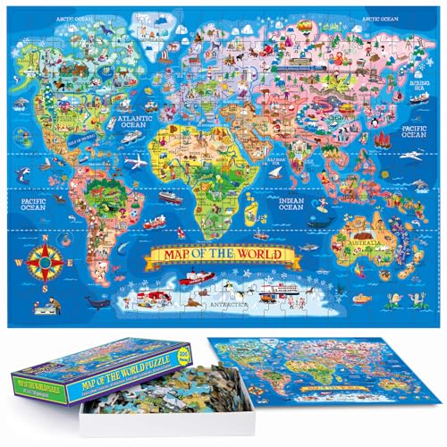 Educational & Learning Map Jigsaw Puzzle, Geography Puzzle with Continents & Countries - learn map Jigsaw for Kids Age 7+, Fun Activity for the for Children (World Map)
