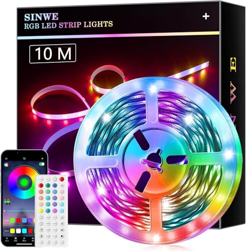 Ruban Led 10M,Led Chambre,Bande Led Lumineuse Contrôlé par APP Bluetooth ou Télécommande 44 Touches,synchronisation de musique,application et télécommande,changement de couleur (10M)
