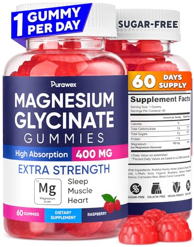 Magnesium Glycinate Gummies 400mg, High Absorption Magnesium Supplement for Adults and Kids, Supports Evening Routine & Inner Balance, Sugar Free, Vegan, 60 Days Supply - Raspberry