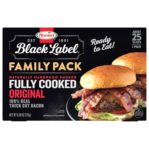 HORMEL BLACK LABEL Thick Cut Bacon, Fully Cooked Bacon, Gluten-Free Snacks, Family Pack - 6.3oz