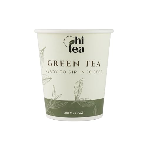 Hi Tea Green Tea | Set of 15 Pre-Filled 200ml Cups | Ready to Sip | Vegan, Gluten-Free, Sugar-Free | Portable & Hygienic