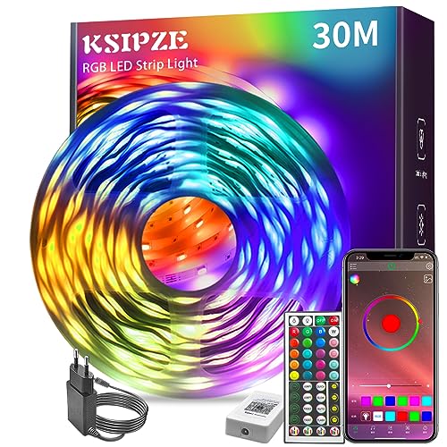 KSIPZE Led Strip 30m RGB LED Streifen mit Fernbedienung Bluetooth Musik Sync Timer-Einstellung Dimmbar Farbwechsel Led Lichterkette Lichtband Leiste Band für Zimmer Partei deko