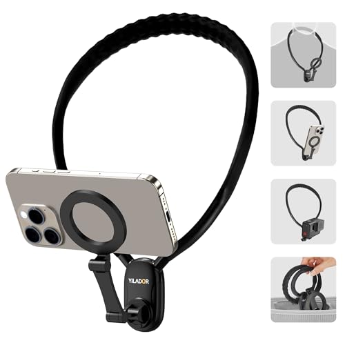 Magnetic Neck Phone Holder for Recording, Hands Free POV/Vlog Video Filming, 4 in 1 Phone Chest Mount for Cooking/Riding/Indoor/Outdoor, Content Creator Essentials for iPhone Android GoPro DJ(Black)
