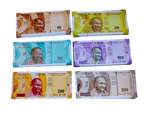 Dummy Fake Money 10 x 6 Units Set Total 60 Notes for Kids Play & Learn Realistic Design, Educational Toy Money Pack Nakli Note Set All New 10 | 20 | 50 | 100 | 200 | 500 Artificial Playing Currency