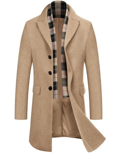 COOFANDY Men's Woolen Dress Coats Winter Wool Peacoat & Coat Fleece Lining Pea Coat (Khaki XL)