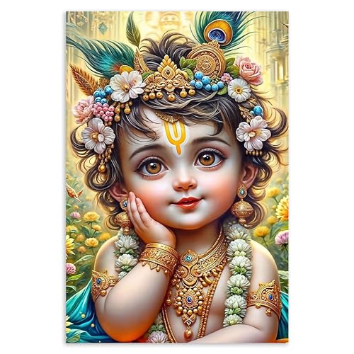 Goelite Bal Gopal Krishna Photo For Pregnant Women Poster For Decoration Wall’s Bedroom, Living Room, And More | Cute Baby Krishna Wall Poster Size:”18x12” Inches Set Of 1 (Design 8)