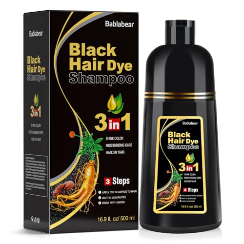 Bablabear haarfarbe schwarz haarfärbeshampoo für Männer und Frauen, haarfarbe shampoo für Graues Haar, black hair dye shampoo 3 in 1,Hair Color Shampoo für trockenes Haar 500ml