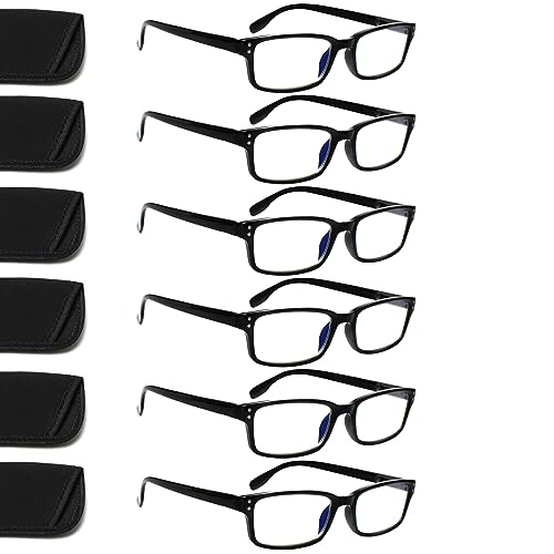 Kerecsen 6 Pack Reading Glasses Blue Light Blocking,Spring Hinge Readers for Men Women,Prescription glasses (6 Black, 2.00, x)