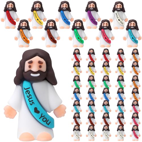 Bememo 50 Mini Jesus Figures - Easter Jesus Loves You Toys for Hide and Seek, Sunday School, Religious Party Favors & Gift for Easter Egg Stuffers (Multicolor)
